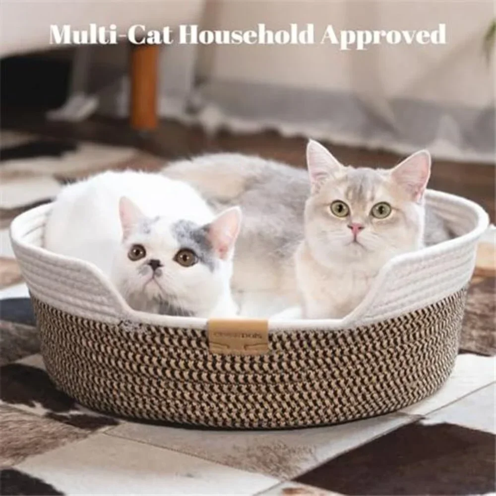 Cat Bed Basket with Cushion Indoor Cozy Kitten Bed Small Medium Large Pet